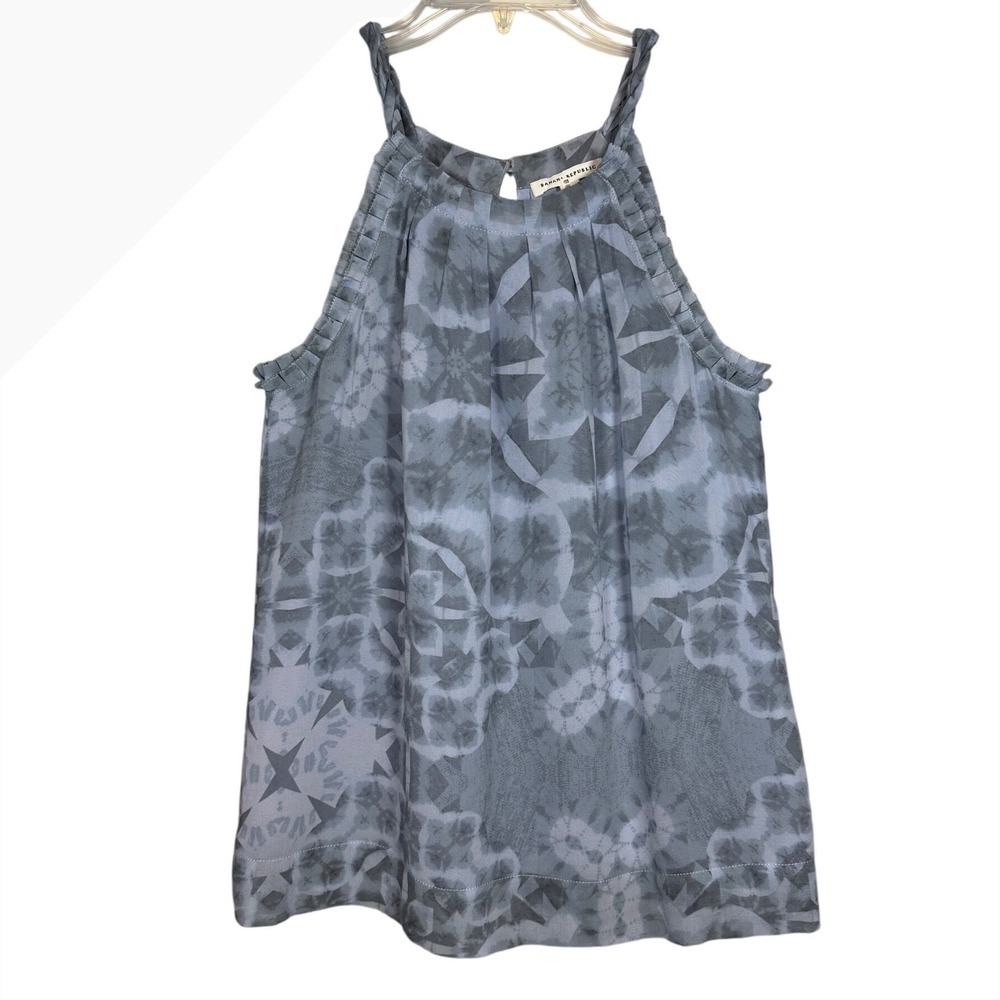Banana Republic Womens Small Silk Tank Top Grey Blue Geometric Braided Straps